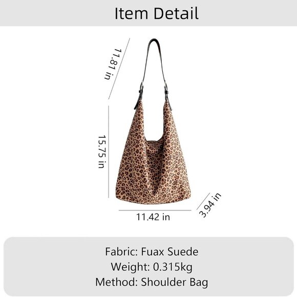 Women's Faux Suede Lightweight Shoulder Bag Leopard Print Purse Slouchy Animal T - Picture 5 of 9